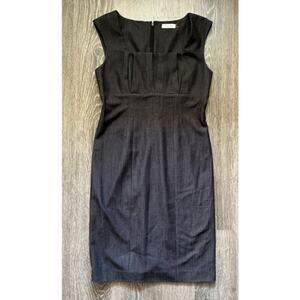 Calvin Klein Sheath Dress w/ Cap Sleeves Square Pleated Neckline Back Zip Size 8